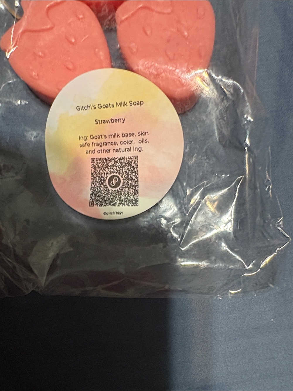 Strawberry Keychain Charm with bracelet and 3 strawberry mini goat milk soaps - Picture 13 of 17